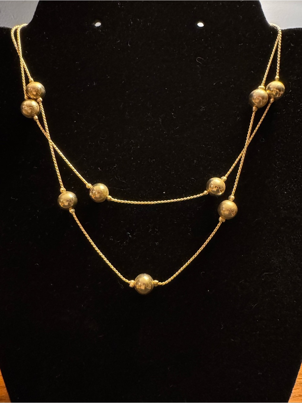 Vintage Gold Tone Station Ball Necklace 28” Long Layering Necklace